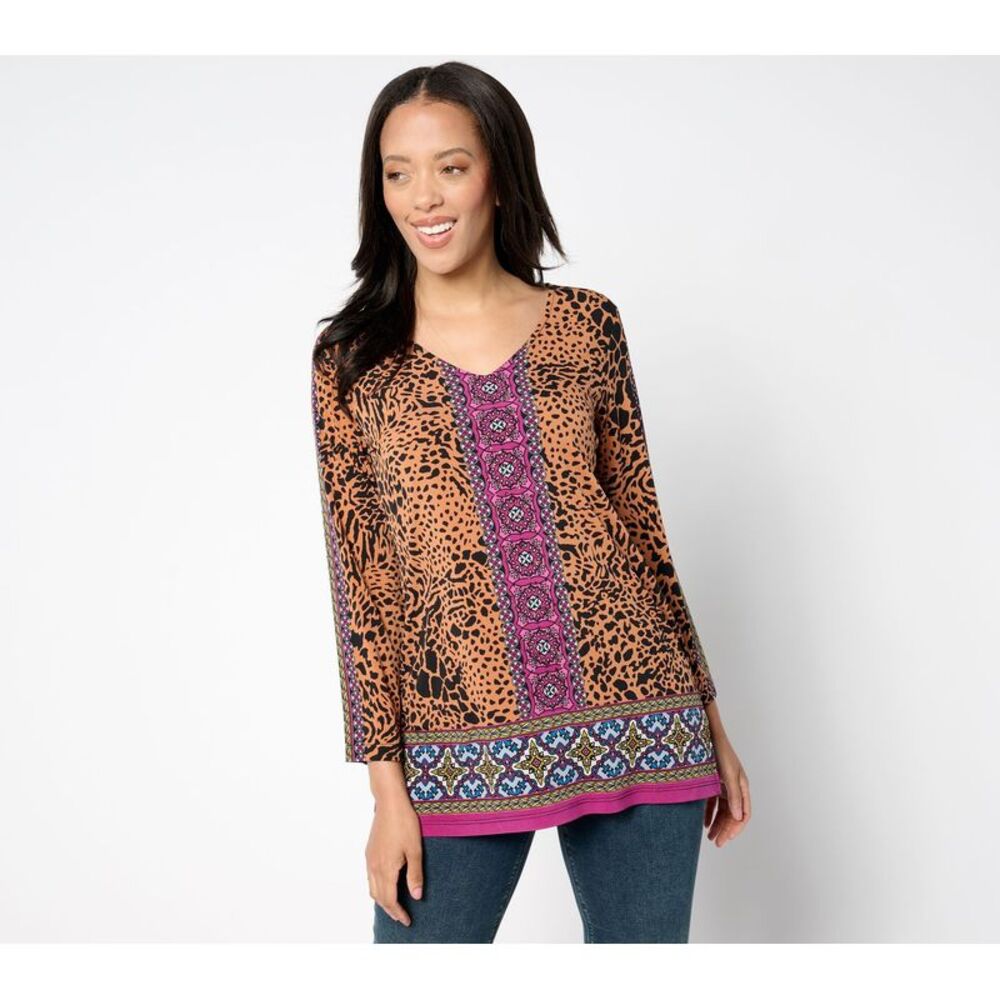 Susan Graver Women's Top Petite 3XP Pet Printed Liquid Knit Multi-colored